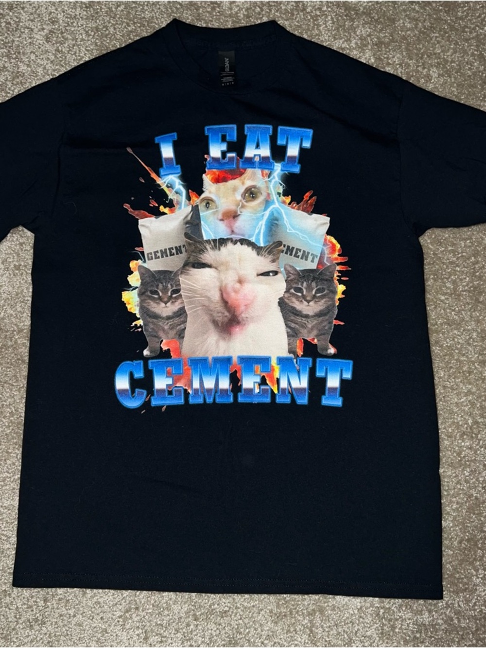 I Eat Cement Cat Graphic T-Shirt - Black